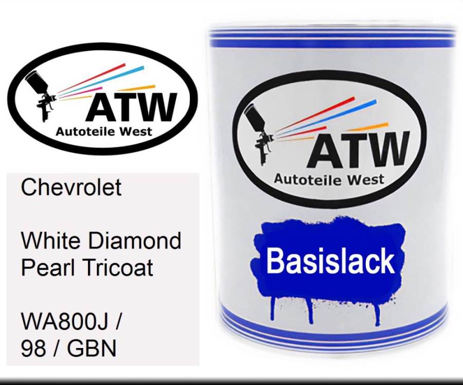 Chevrolet, White Diamond Pearl Tricoat, WA800J / 98 / GBN: 1L Lackdose, von ATW Autoteile West.